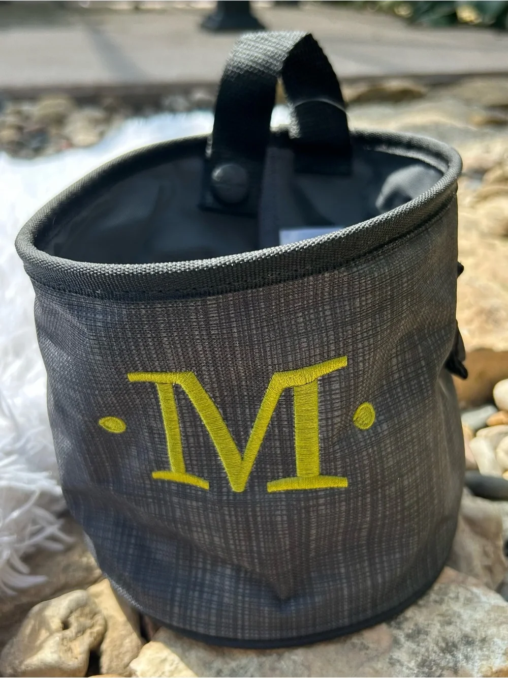 Thirty-One Charcoal Crosshatch Monogram M Oh Snap Bin Basket  New with tag!